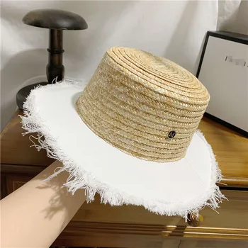 Gamyklos pardavimo 01906-jis naujas vasaros rankų darbo šiaudų kratinys baltojo audinio kraštų fedoras bžūp vyrų, moterų laisvalaikio panamos skrybėlė