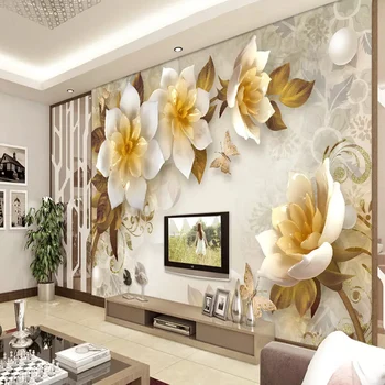 Custom Foto Tapetai, 3D Europos Retro Gėlių Iškilumo Camellia Freskomis, Gyvenamasis Kambarys su sofa-lova, TV Foną, Namų Dekoro Sienos Medžiaga