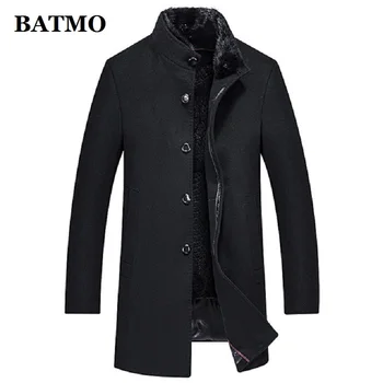 BATMO vilnos, natūralaus audinės kailio apykakle&triušio kailio įdėklas 90% baltos spalvos antis striukes vyrams,vyriški žiemos vilna tranšėjos paltai,8875