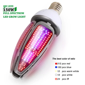 E40 150W E27 LED Grow Light 480pcs SMD2835 Visą Spektrą Augti Kukurūzai Lempos Gėlių Hydroponics patalpų Sodas Šiltnamio efektą sukeliančių Augalų