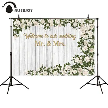 Allenjoy Sveiki atvykę į Mūsų Vestuves Backdrops Baltos Grindys Gėlės Lapai Šventės Renginio Reklama Romantiška Šalis, Tapetai, Tiekimas