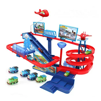 Thomas ir Draugai Mažas traukinio rinkinį, geležinkelių, automobilių kelių sluoksnių elektrinių žaislų laipioti laiptais, skaidrių vaikų žaislai berniukams ir mergaitėms dovanų
