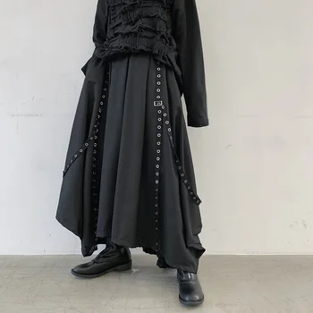Vyrai Juostelės Tamsiai Juoda Plati Koja Pants Vyriškos Moterys Japonija Streetwear Punk, Gothic Haremo Kelnės Kimono Kelnės Sijonas