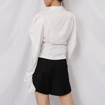 TWOTWINSTYLE Elegantiškas Tuščiaviduriai Iš Moterų Marškinėliai Atvartas ilgomis Rankovėmis Atsitiktinis Balta Palaidinė Moteriška Mada Nauja Banga Drabužių 2020 M. Rudenį