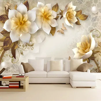 Custom Foto Tapetai, 3D Europos Retro Gėlių Iškilumo Camellia Freskomis, Gyvenamasis Kambarys su sofa-lova, TV Foną, Namų Dekoro Sienos Medžiaga