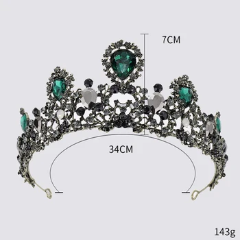 Crystal Crown Tiara Nuotakos Šukuosena Derliaus Baroko Green Crystal Crown Vestuvių Headpieces Nuotaka Karalienė Plaukų Aksesuarai