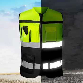 Multi-kišenės Didelio Matomumo Užtrauktukas Priekyje, Saugos Liemenė su šviesą Atspindinčios Juostelės Dviračių ir Motociklo Jojimo Universalios