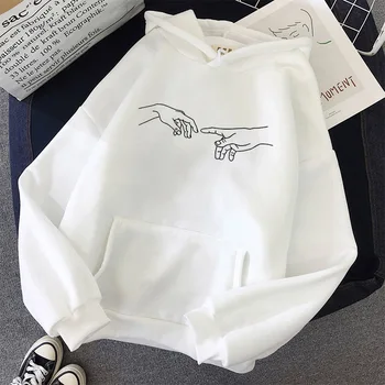 Negabaritinių Hoodie Džemperis Komplektus Tumblr Gotikos Streetwear Estetinės Harajuku Derliaus Kūrimas Rankas Line Art