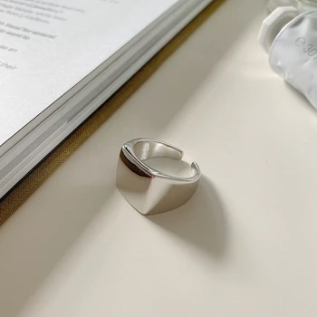 Silvology 925 Sterlingas Sidabro Blizgus Aikštėje Žiedai Storio Minimalistinio Pločio Žiedai Moterų 2020 M. Japonija Korėja Office Juvelyrikos Dizaineris