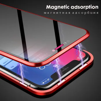 360 Privatumo Magnetinio Adsorbcijos Atveju iPhone XS MAX XR X 7 8 6 6s Plius Priekiniai Atgal Grūdintas Stiklas pilnos Apsaugos Padengti