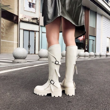 2020 m. rudens ir žiemos mados gatvė kietas riteris batai moterų vandeniui mid-pipe batai Storio apačioje moterų batai