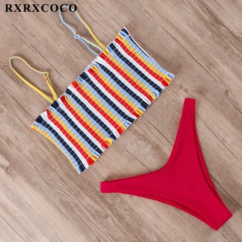 RXRXCOCO Nauja Bikini Raukiniais maudymosi kostiumėlį, maudymosi Kostiumėliai Moterims Spausdinti Bikini Komplektas 2019 M. Vasaros Plaukimo Kostiumas Pynimas Maudymosi Kostiumas