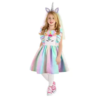Vienaragis Šalis Suknelė Mergaitėms 2020 Metų Vasaros Vaivorykštė Spausdinti Princesė Dress Vaikai Mergina Gimimo Diena Dress Paauglių Vaikų Drabužių 8 10 Metų