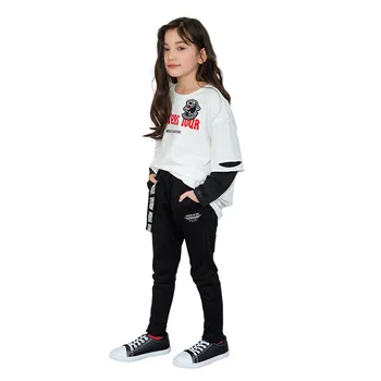 Pavasarį, Rudenį Paauglių Mergaičių Sporto Rinkinį Moterų Vaikams Laisvalaikio Marškinėliai Kostiumas Vaikams Hip Hop Laišką Rankovėmis Paauglių sportiniai Kostiumai CA854