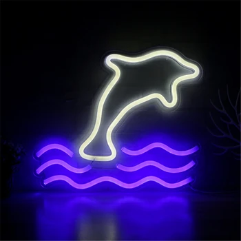 Delfinų LED Neon Light Spalvinga Neoninis Ženklas Šviesos Kambarį Šalis Dekoro Vaikų Miegamasis Minkšta Šviesa Naktį Šviesos Namų Sienų Dekoras
