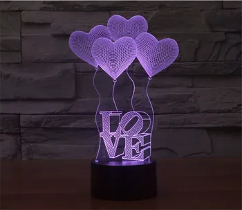 3D Spalvinga Stalo Lempa Meilė Širdies Balionu Romantiška Dovana Vestuvių Žmona Mėgėjams Valentino Kūdikis Naktį Stalo Lempa Lašas Laivas