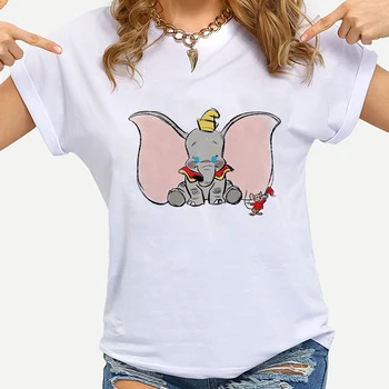 Moterų Grafinis Mados Atsitiktinis Mielas Derliaus Lady Tees Dramblys Dumbo Padaryti Žmogų Laimingą, ir Jūs būsite Laimingi Spausdinti Unisex Viršūnės