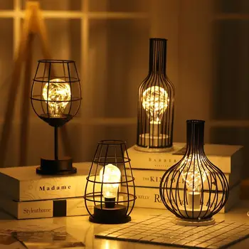 Kūrybos LED Šviesą Geležies Meno Minimalistinio Tuščiaviduriai stalinės Lempos Winebottle Vario Viela, Naktį Šviesos Namuose Miegamojo Puošmena Stalo Lempos