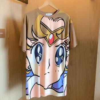 Animacinių Filmų Moterų Nightdress Sailor Moon Spausdinti Prarasti Plius Dydis Sleepwear Moterų Trumpomis Rankovėmis Vasarą Nightgowns Kawaii Homewear