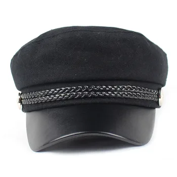Lanxxy Naujas Medvilnės Skrybėlės Moterims Juoda Kariuomenė-Cap PU Kraštų Karinės Kepurės Moterų Casquette Gorras Skrybėlę