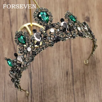 Crystal Crown Tiara Nuotakos Šukuosena Derliaus Baroko Green Crystal Crown Vestuvių Headpieces Nuotaka Karalienė Plaukų Aksesuarai