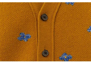 ADER KLAIDA BLUESSOM Megztinis Vyrams, Moterims, Mėlyna Žakardiniai Logo Adererror Megztiniai Atgal Odos Audinio Lopo Ader susagstomi megztiniai