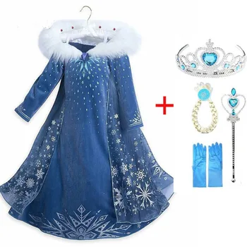 2020 Nauja Elsa Suknelė Mergaitėms Šalies Vestidos Cosplay Mergina Drabužių Anna Sniego Karalienė Spausdinti Gimtadienio Princesė Suknelė, Kostiumas Vaikams