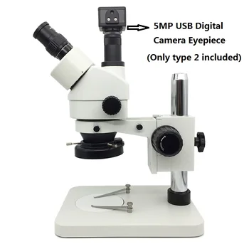 Pramonės Trinokulinis Stereo Mikroskopas, 7X-45X Zoom Mikroskopas su LED Šviesos Žiedas 5MP USB Skaitmeninis Fotoaparatas Okuliaro PCB Tikrinimo