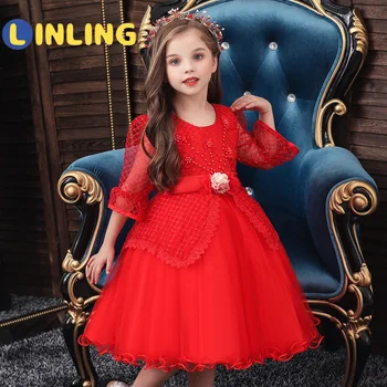 LINLING 2020 m. Mergaičių Suknelė, Vestuvės Princesė Kalėdų Dresse Kostiumų Vaikams Šalies Merginos Priimančiosios Drabužių, 4-9T Paauglių P483