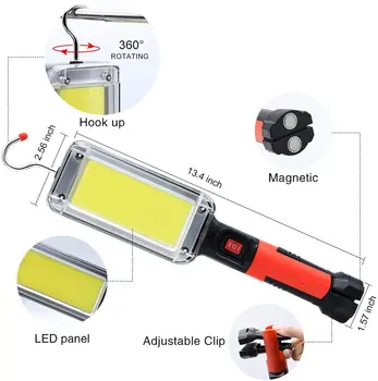 LED, COB Darbą Šviesos Magnetinis pagrindas ir Kablys Nešiojamas Įkraunamas Žibintuvėlis su 18650 Baterijas Automobilių Remontas,Avarinis