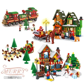 Sembo Blokai Linksmų Kalėdų Namas Modelis Blokai Santa Važiuoti Plytų Traukiniu Vežti Sunkvežimis Mini Duomenys Žaislai Vaikams Dovanos