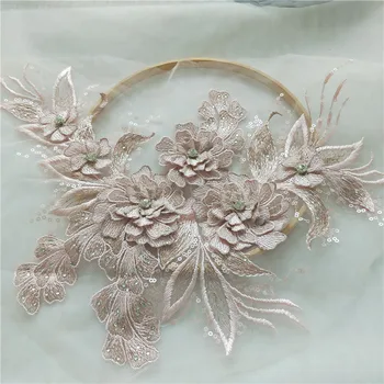 Spalvotas 3D Gėlių Diamond Blizgančiais Puošnios Nėrinių Aplikacijos Pleistras 