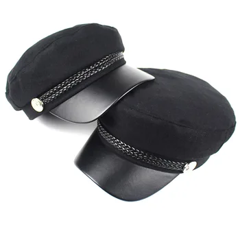 Lanxxy Naujas Medvilnės Skrybėlės Moterims Juoda Kariuomenė-Cap PU Kraštų Karinės Kepurės Moterų Casquette Gorras Skrybėlę