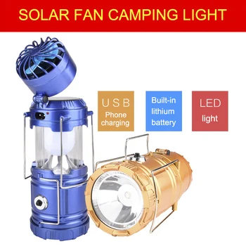 Naujas Multi-funkcija Saulės Žibintuvėlis su Mini Ventiliatorius Įkraunamas LED Kempingo Žibintas Stalo Lempa Žibintuvėlis Lašas Laivybos